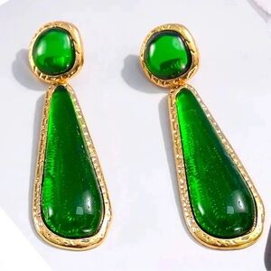 Zara Selena Gomez Gold Green Resin Earrings